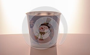 Metal zink Christmas buckets snowman blue background