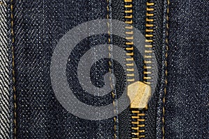 Metal zipper openning on blue jean with copy space for background. photo