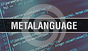 Metalanguage concept illustration using code for developing programs and app. Metalanguage website code with colorful tags in