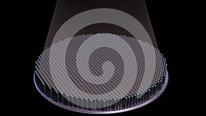 Metalens. Array of small lenses mounted on disk wafer. 3d render illustration view 3