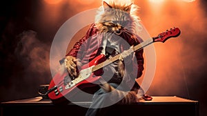 Metalhead cat with guitar. Neural network AI generated