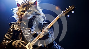 Metalhead cat with guitar. Neural network AI generated