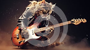 Metalhead cat with guitar. Neural network AI generated