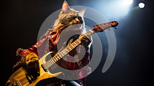 Metalhead cat with guitar. Neural network AI generated