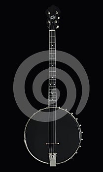 Metalic black banjo isolated on black background