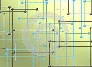 Metalic Interconnections with balls over black background.