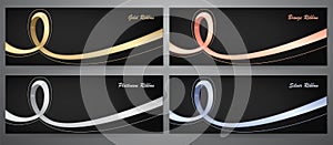 Metalic ribbon in black banner, Gold, Platinum, Silver, Bronze, Vector illustration