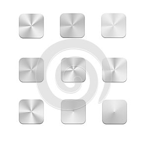 Metallic Aluminum Square Web Button Icon Set