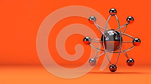 Metallic Atom Model on Orange Background