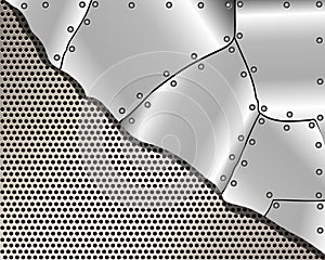 Metallic background with grid and steel plates