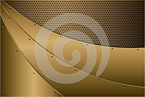 Metallic background.Luxury of gold with perforated texture.Dark space golden metal modern design.