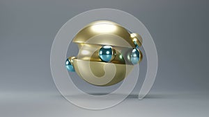 Metallic ball in the style of futurism. Animation Abstract 3d Render.