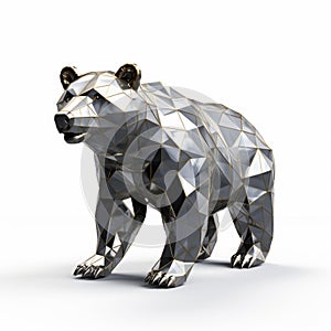 Metallic Bear 3d Model: Grey And White Geometric Design