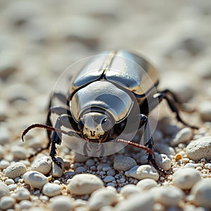 Metallic Beetle on Rocky Ground