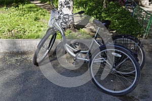 metallic and black adult tricycle.