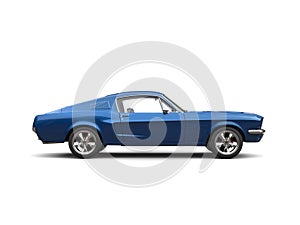Metallic blue American vintage muscle car - side view