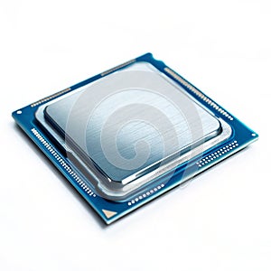 Metallic Blue CPU Chip Icon isolated on white background