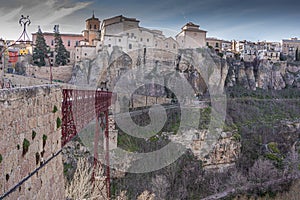 Medieval city of Cuenca and its access bridge crossing the Huecar river. europe spain photo