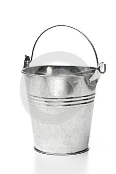 Metallic bucket isolated on white background