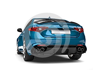 Metallic cerulean blue modern fast car - back view