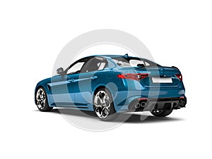 Metallic cerulean blue modern fast car - tail view