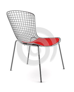 Metallic chair with red pillow isolated on white