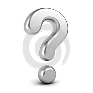 Metallic chrome question mark isolated on white background