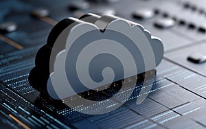 Metallic Cloud Icon on Glowing Circuit Board