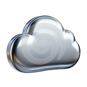 Metallic Cloud Icon Symbolizing Cloud Computing And Data Storage. Digital Transformation And Technology Concept Isolated
