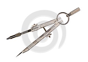 Metallic compasses for drawing. Carpenter`s compass, divider, Isolated on white background