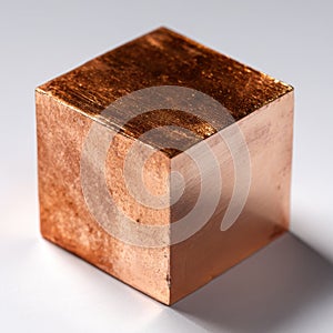 Metallic Copper Cube on White Background