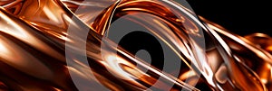 A metallic copper curl unwinding on a black background, suggesting a sense of fluidity and movement.