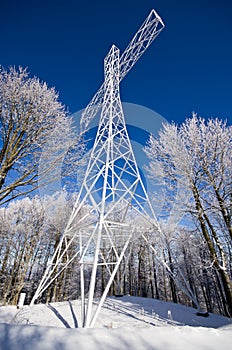 Metallic cross on Sleza mountain near Walbrzych