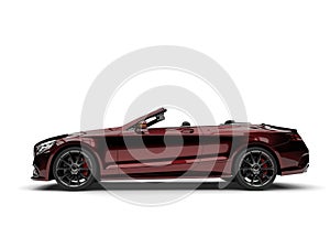 Metallic dark red modern luxury convertible car - side view