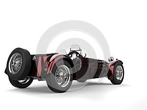 Metallic deep red vintage open wheel sport racing car - back view