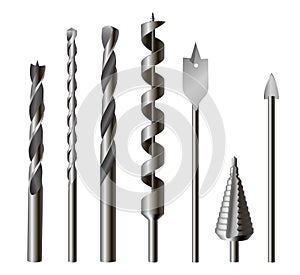 Metallic drill bits, equipment and tool set photo
