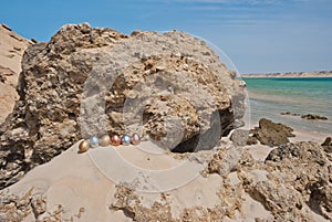 Metallic Easter Eggs on a cliff