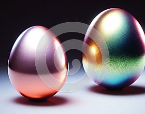 Metallic Easter eggs on a dark background, abstract, concept, AI Generated