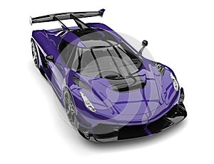 Metallic exotic purple sports race super car - top down front view