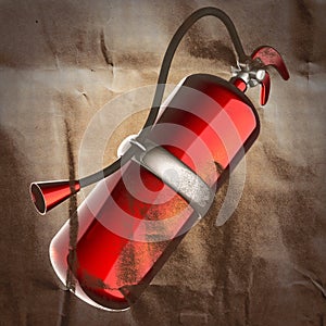 Metallic fire extinguisher painted on paper