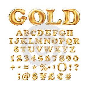 Metallic Gold alphabet Balloons, golden letter type for Text, Letter, new year, holiday, birthday, celebration. Golden shiny brigh