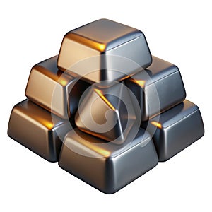 Metallic gold bars pyramid stack isolated on transparent background