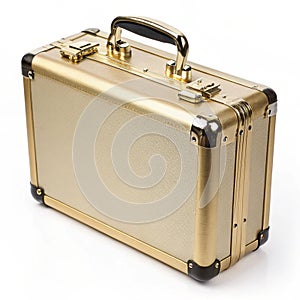 Metallic gold briefcase isolated on black background photo