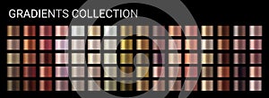 Metallic gold, bronze, beige gradient vector colorful swatches texture set. Fall colors palette background for banner