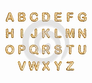 Metallic Gold Text Balloons, golden letter alphabet, vector