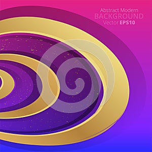 Metallic golden purple violet wavy motion 3d art deco elegant realistic geometric abstract modern vector background