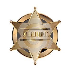 Metallic Golden Sheriff Badge Emblem Vector Icon