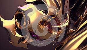 Metallic golden swirls morphing abstract fluid art