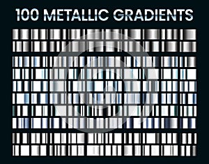 Metallic gradients. Shiny silver gradient, platinum and steel metal material colors vector illustration set