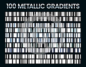 Metallic gradients. Shiny silver gradient, platinum and steel metal material colors vector illustration set photo